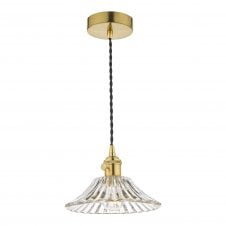 HADANO Ceiling Pendant Natural Brass With Flared Pleated Clear Glass Shade