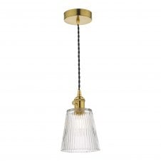 Ceiling Pendant Natural Brass Ribbed Glass Shade