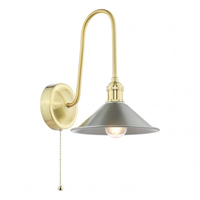 HADANO Natural Brass Tall Wall Light with Antique Pewter Shade