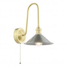 traditional, vintage-inspired brass wall light with antique pewter metal shade