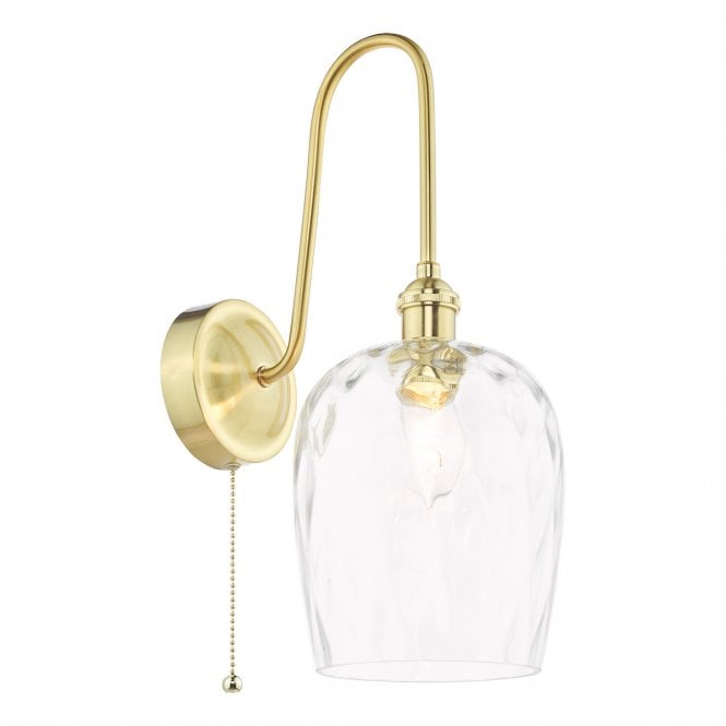 HADANO Natural Brass Tall Wall Light with Dimpled Glass Shade