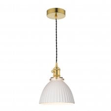 HADANO Pendant finished in Natural Brass & Ceramic Domed Shade