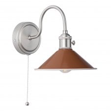 HADANO Switched Wall Light in Antique Chrome With Umber Shade