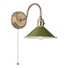 Brass and green vintage switched wall light