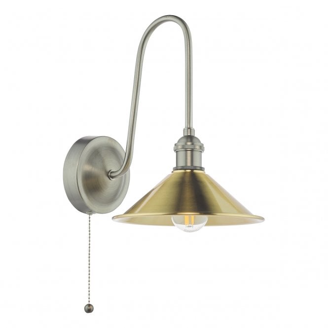 Hadano Tall Wall Light in Antique Chrome with Aged Brass Shade