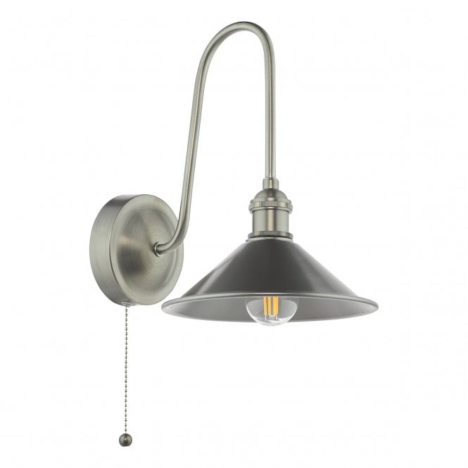 Hadano Tall Wall Light in Antique Chrome with Antique Pewter Shade