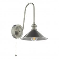 traditional, vintage-inspired chrome wall light with antique pewter metal shade