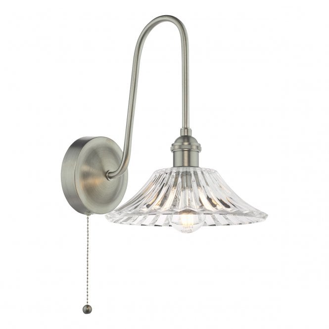 Hadano Tall Wall Light in Antique Chrome with Flared Glass Shade