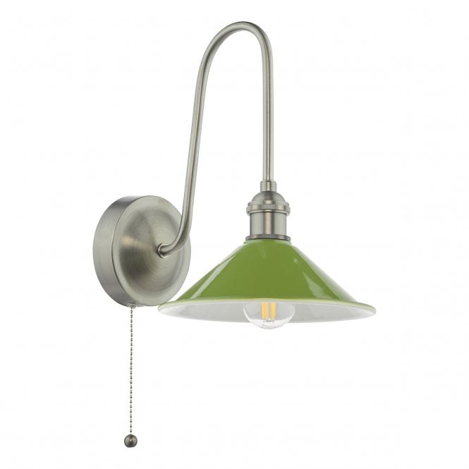 Hadano Tall Wall Light in Antique Chrome with Gloss Green Shade