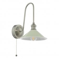 vintage inspired wall light in antique chrome with matt taupe shade