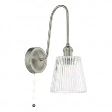 antique chrome wall light with vintage style ribbed glass shade 