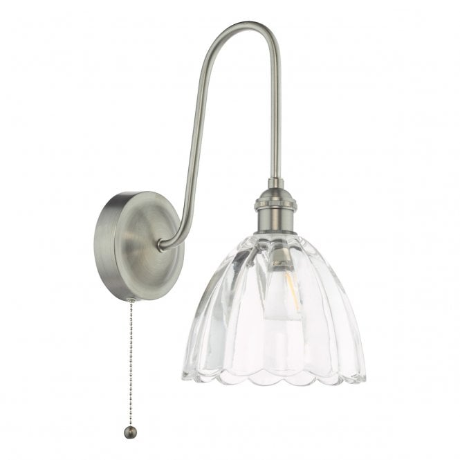 Hadano Tall Wall Light in Antique Chrome with Scalloped Glass Shade