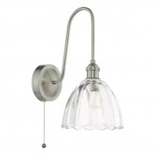 a vintage inspired antique chrome wall light with scallop edged bell shape glass shade 