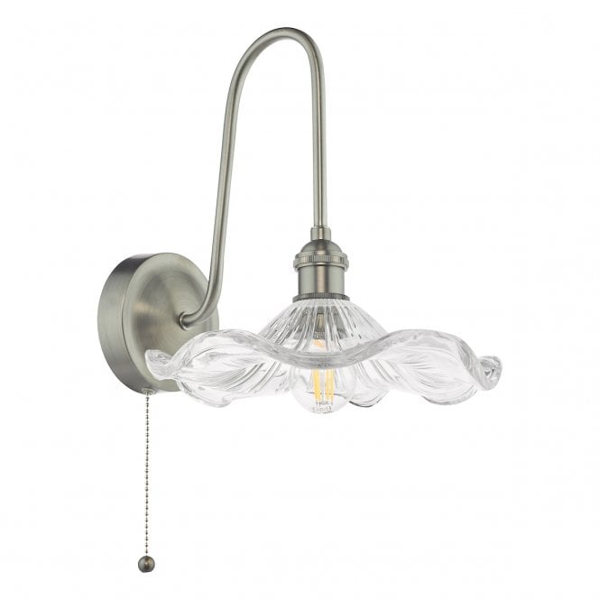 Hadano Tall Wall Light in Antique Chrome with Wavy Glass Shade