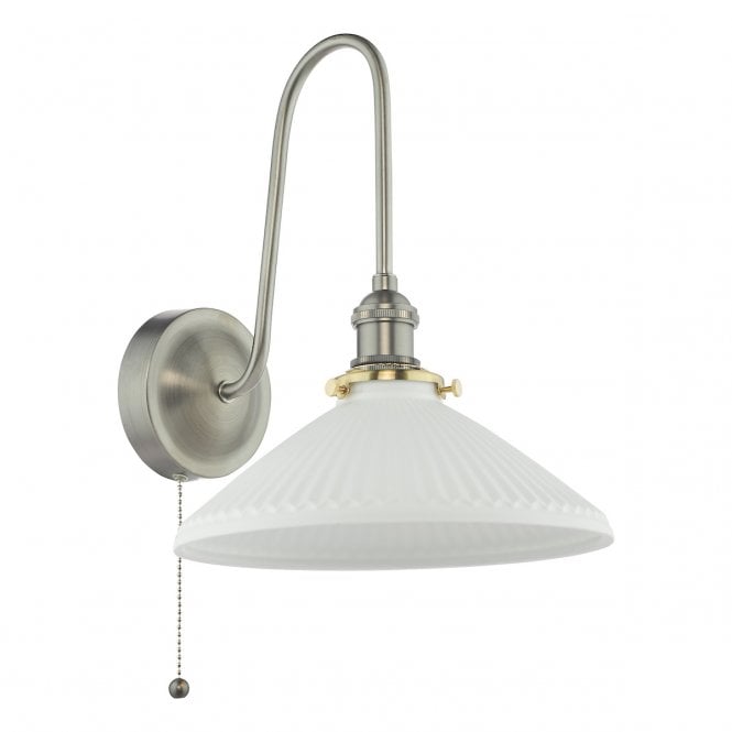 Hadano Tall Wall Light in Antique Chrome with White Ceramic Shade