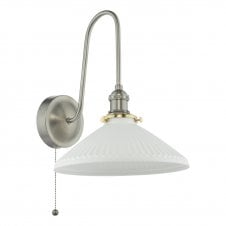 vintage inspired antique chrome wall light with white ceramic shade with ribbed detailing