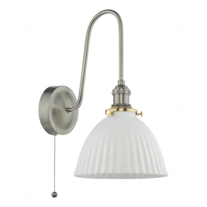 Hadano Tall Wall Light in Antique Chrome with White Domed Ceramic Shade