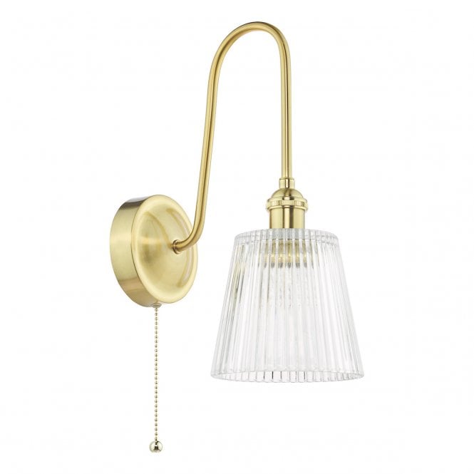 Hadano Tall Wall Light in Natural Brass with Ribbed Glass Shade