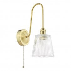natural brass wall light with vintage style ribbed glass shade 