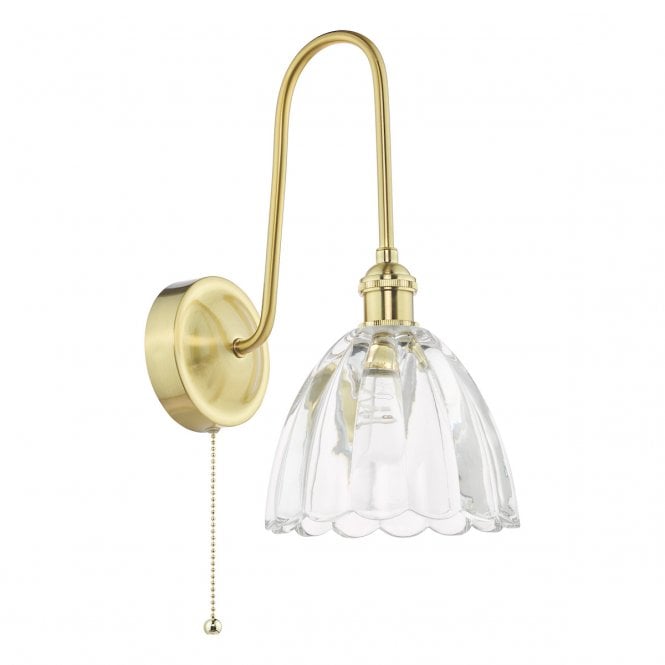 Hadano Tall Wall Light in Natural Brass with Scalloped Glass Shade