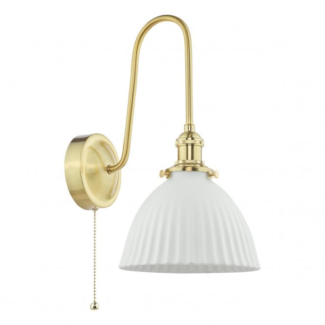 Hadano Tall Wall Light in Natural Brass with White Domed Ceramic Shade