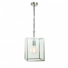 HADDEN box lantern ceiling pendant in bright nickel with clear glass