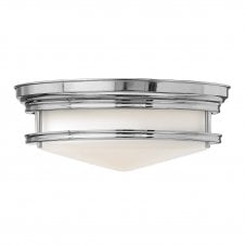 Retro Flush Ceiling Light in Chrome with Opal Glass