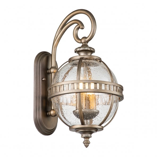 HALLERON 2 Light Wall Lantern Brass, Aluminium, Clear Seeded Glass