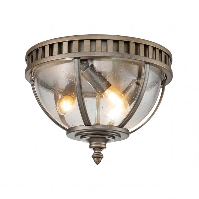 HALLERON 3 Light Ceiling Light In Flush Brass, Aluminium And Clear Seeded Glass