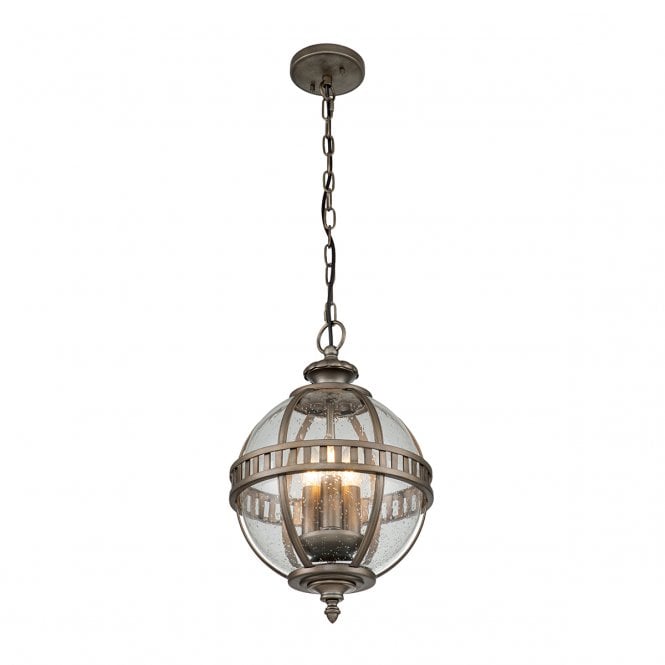 HALLERON 3 Light Chain Lantern  Brass, Aluminium, Clear Seeded Glass