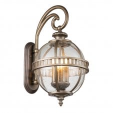 HALLERON 3 Light Wall Lantern In Brass, Aluminium And Clear Seeded Glass