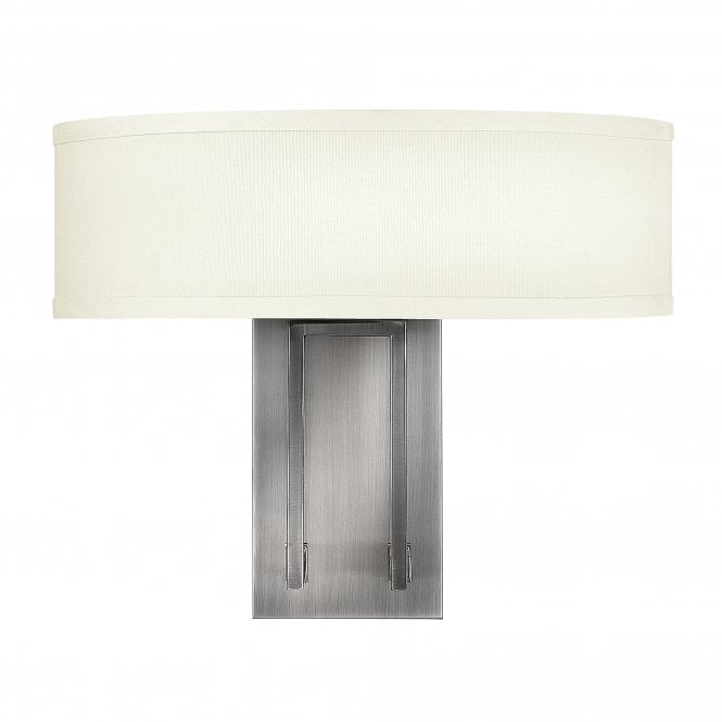 HAMPTON modern antque nickel 2lt wall light with off white linen shade