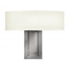 modern antique nickel wall light with off white linen shade