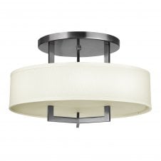 contemporary semi flush ceiling light in brushed nickel with surround shade