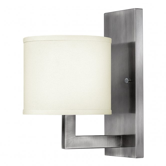 HAMPTON modern antque nickel wall light with off white linen shade