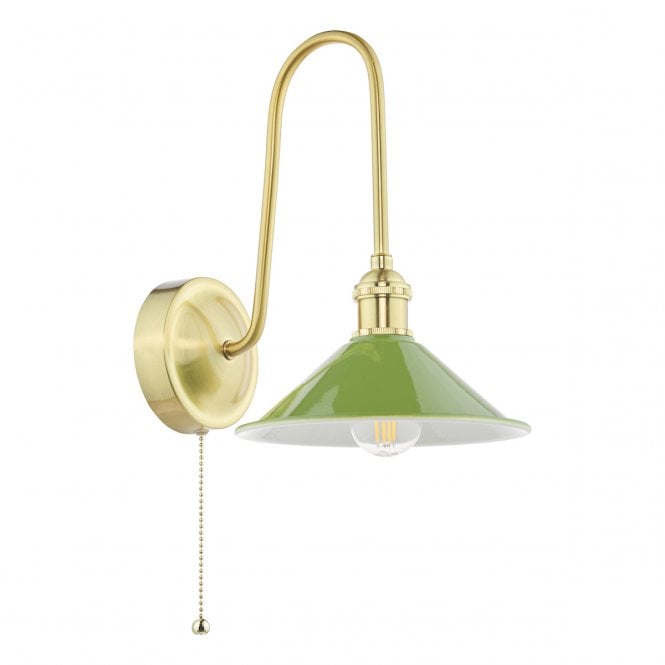 Handano Tall Wall Light in Natural Brass with Gloss Green Shade