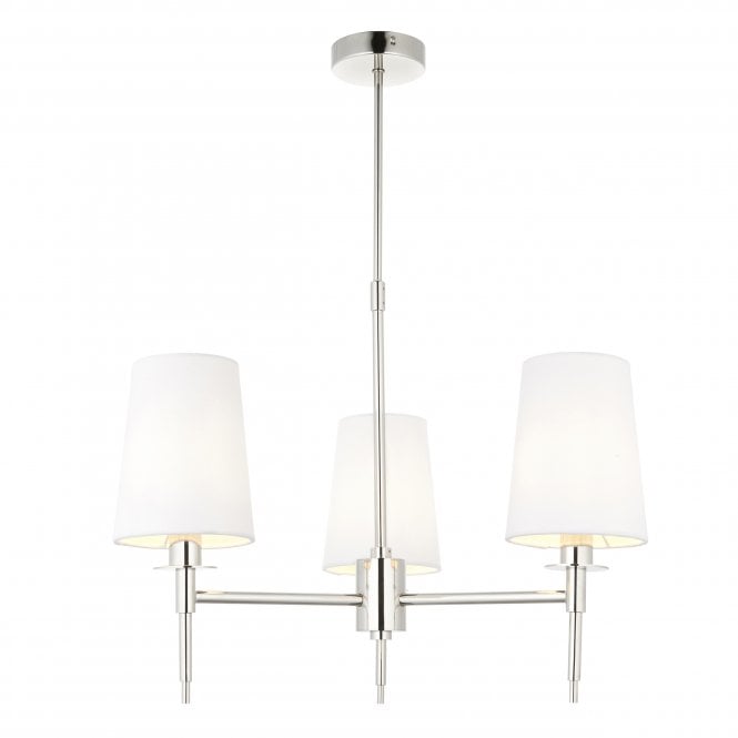 HARMONY 3 Light Ceiling Pendant in Bright Nickel with Vintage White Fabric Shades