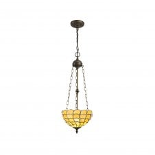 HARMONY 3 Light Uplighter Pendant E27 With 30cm Tiffany Shade, Beige Clear Crystal Aged Brass
