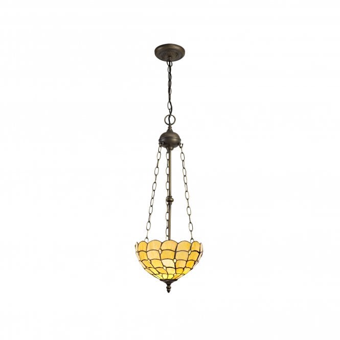 HARMONY 3 Light Uplighter Pendant E27 With 30cm Tiffany Shade, Beige Clear Crystal Aged Brass