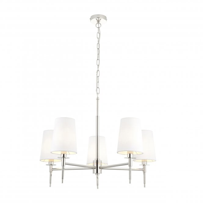 HARMONY 5 Light Ceiling Pendant in Bright Nickel with Vintage White Fabric Shade