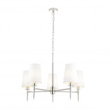 HARMONY 5 Light Ceiling Pendant in Bright Nickel with Vintage White Fabric Shade