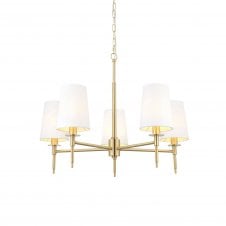 HARMONY 5 Light Ceiling Pendant in Satin Brass with White Fabric Shades