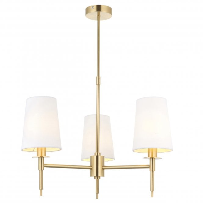 HARMONY Ceiling Pendant in Satin Brass with Vintage White Fabric Shades