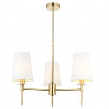 HARMONY Ceiling Pendant in Satin Brass with Vintage White Fabric Shades