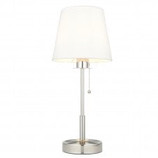 HARMONY Table Lamp in Bright Nickel with Vintage White Fabric Shade