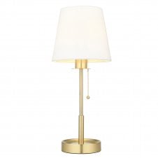 HARMONY Table Lamp in Satin Brass with Vintage White Fabric Shade