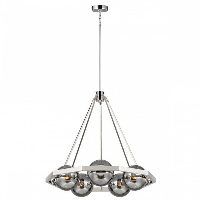 HARPER 5 Light Chandelier Polished Nickel with Smoked Globe Shades