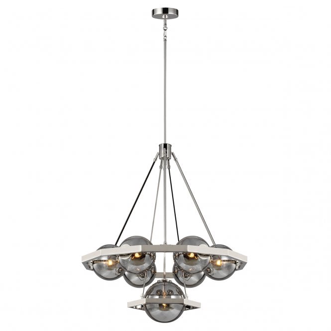 HARPER 7 Light Chandelier in Polished Nickel with Smoked Glass Globes