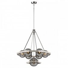 HARPER 7 Light Chandelier in Polished Nickel with Smoked Glass Globes