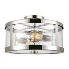 HARROW modern industrial semi flush ceiling light in nickel with seeded glass